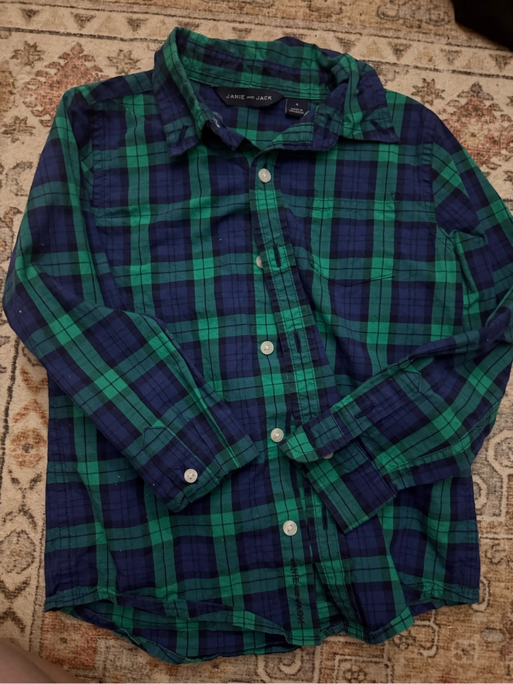 Janie and Jack Green and Navy Plaid Shirt
